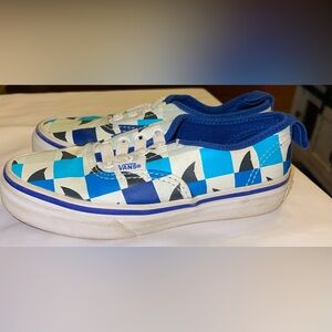 Vans Boys 13 blue checkerboard glow in dark shark lightweight slip on shoe